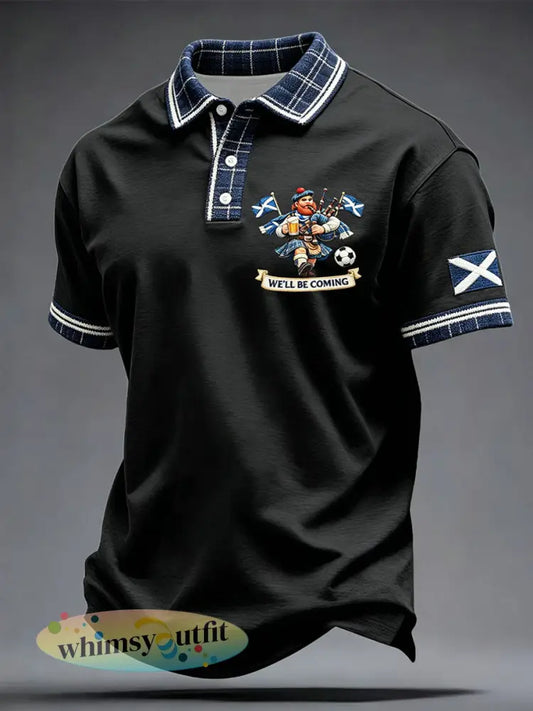 Football Lover voor heren in Schotland geprinte casual tops - Zwart / S