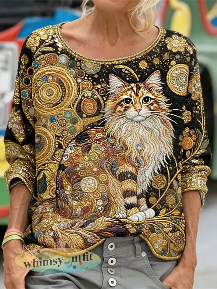 Funny Glitter Cats voor dames Art lange mouwen loszittend sweatshirt - als foto / S