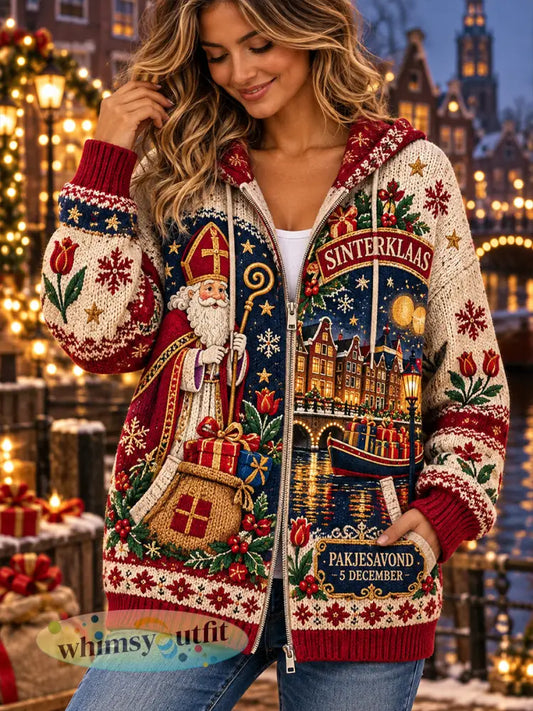 Gebreide hoodie met grafische print voor vrouwen ter gelegenheid van Sint-Nicolaasdag - A / S