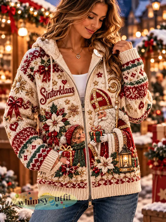 Gebreide hoodie met grafische print voor vrouwen ter gelegenheid van Sint-Nicolaasdag - A / S