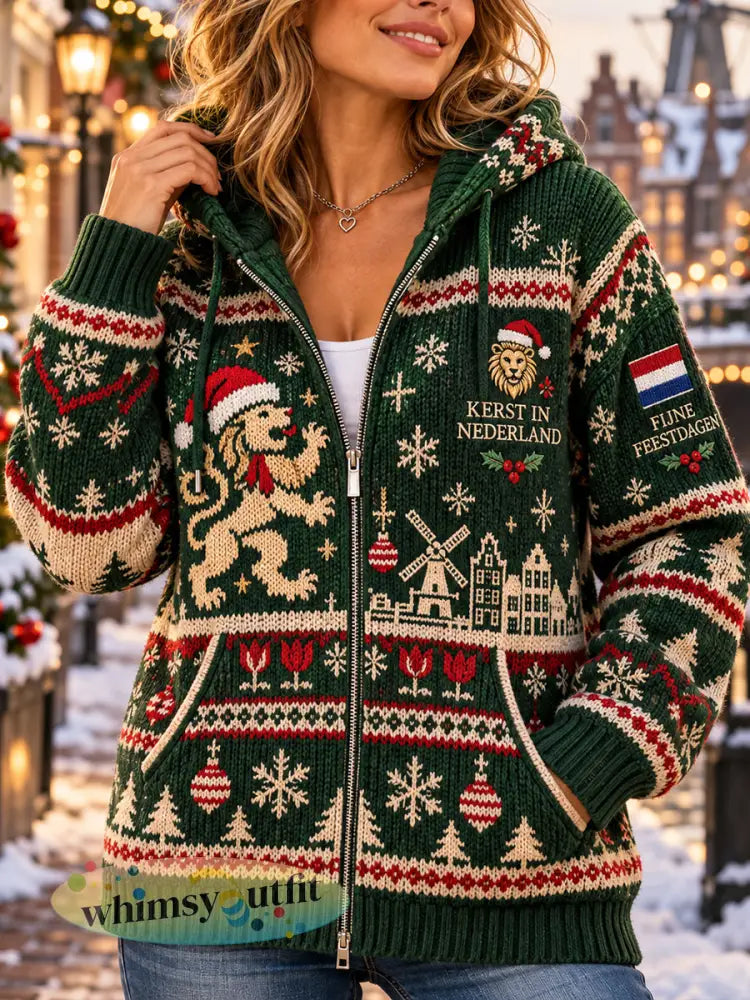 Gebreide hoodie voor dames met kerstprint - A / S