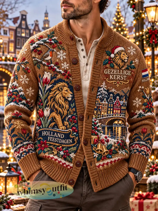Gebreide vest voor heren met kerstprint - A / S