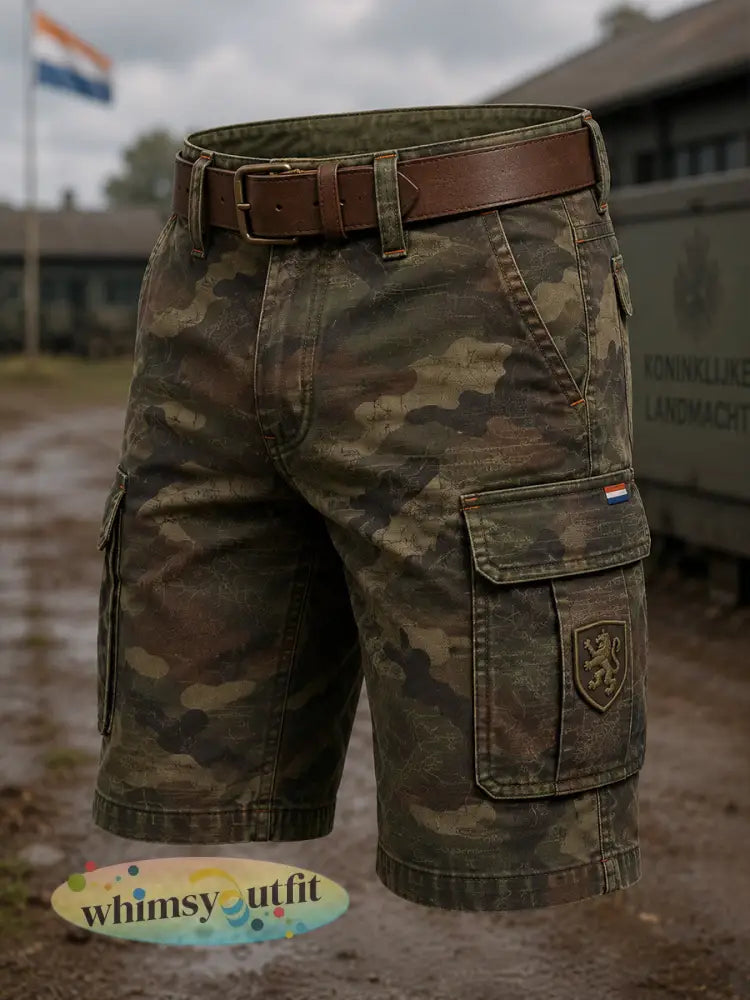Gecropde cargobroek voor heren met militair camouflageprint - A / S