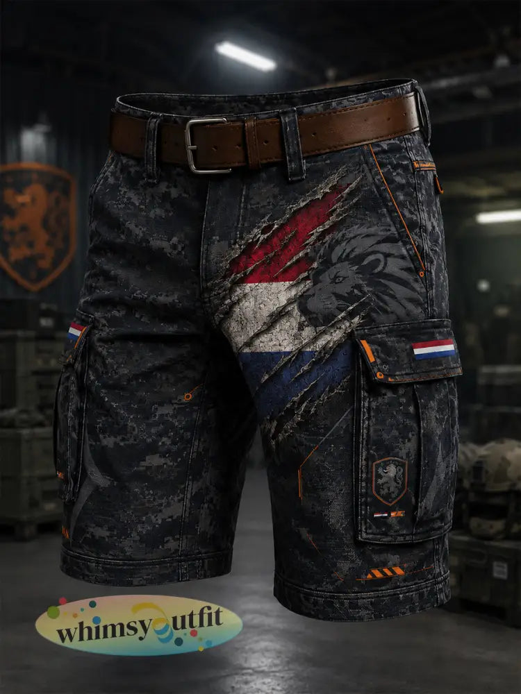 Gecropde cargobroek voor heren met militair camouflageprint - A / S