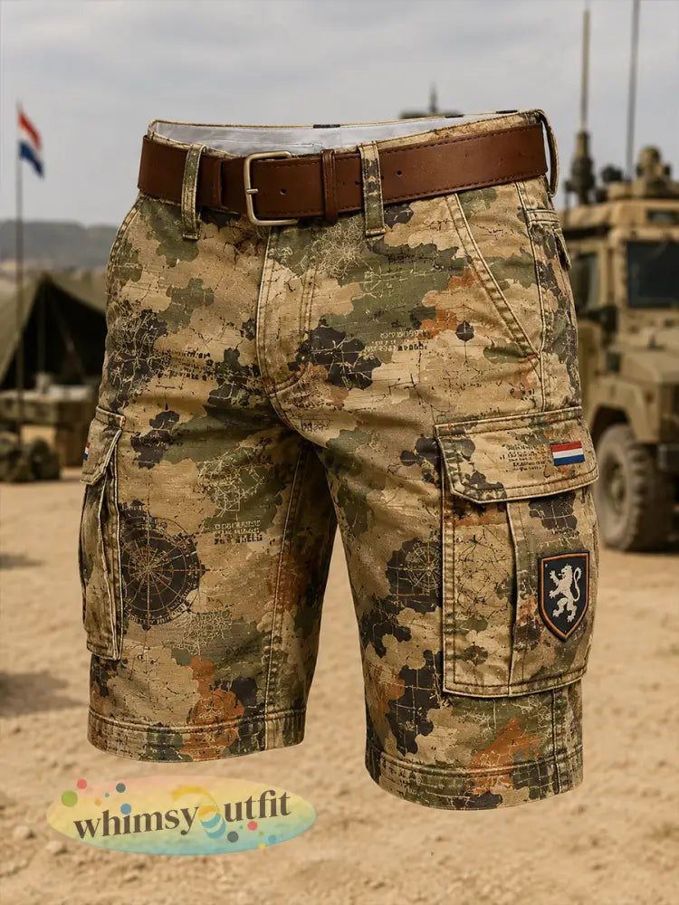 Gecropde cargobroek voor heren met militair camouflageprint - A / S