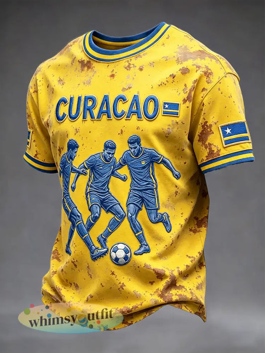 Geel voetbal-T-shirt voor heren met trekkoord en vintageprint casual stijl - Geel / S