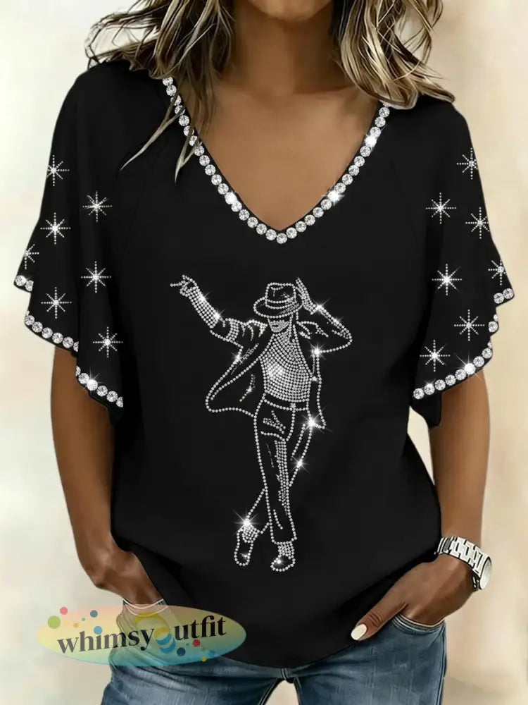 Geïnspireerd dameshirt met popmuziek - als foto / S