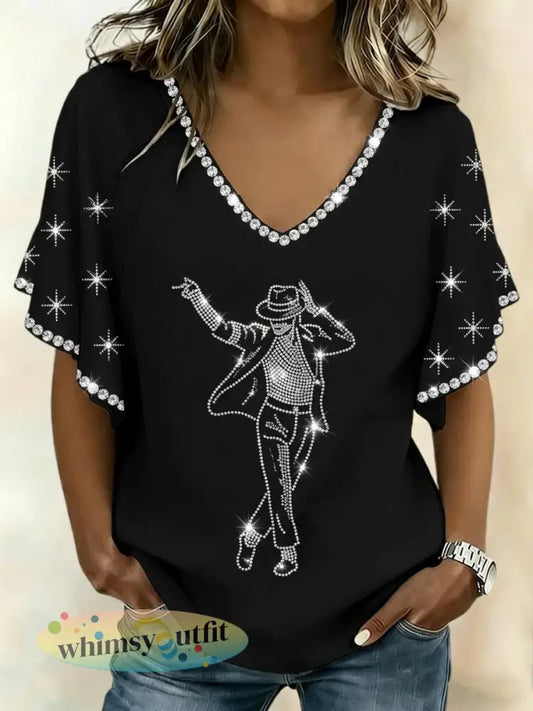 Geïnspireerd dameshirt met popmuziek - als foto / S