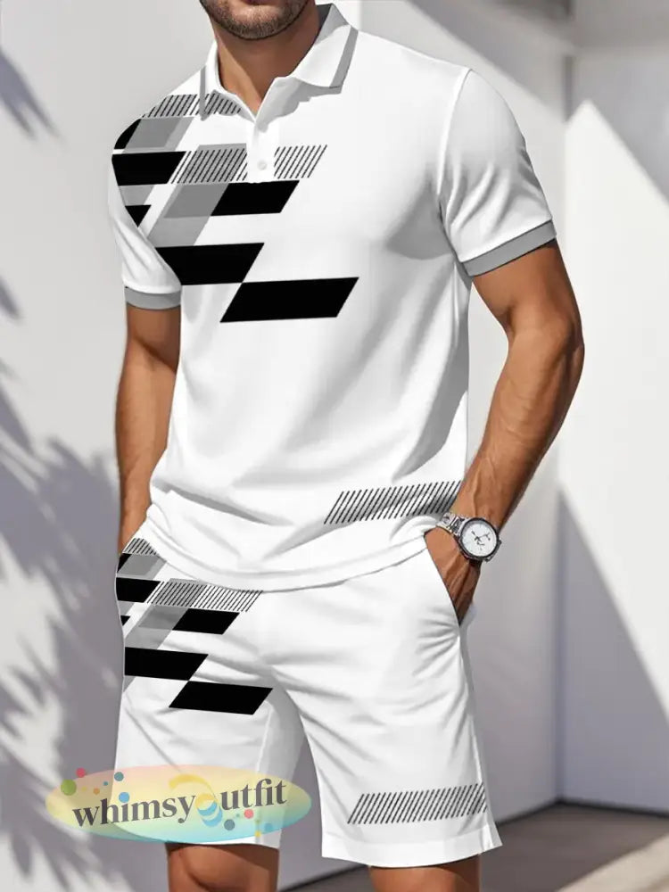 Geometrische print casual tweedelige set voor heren - Grijs / S