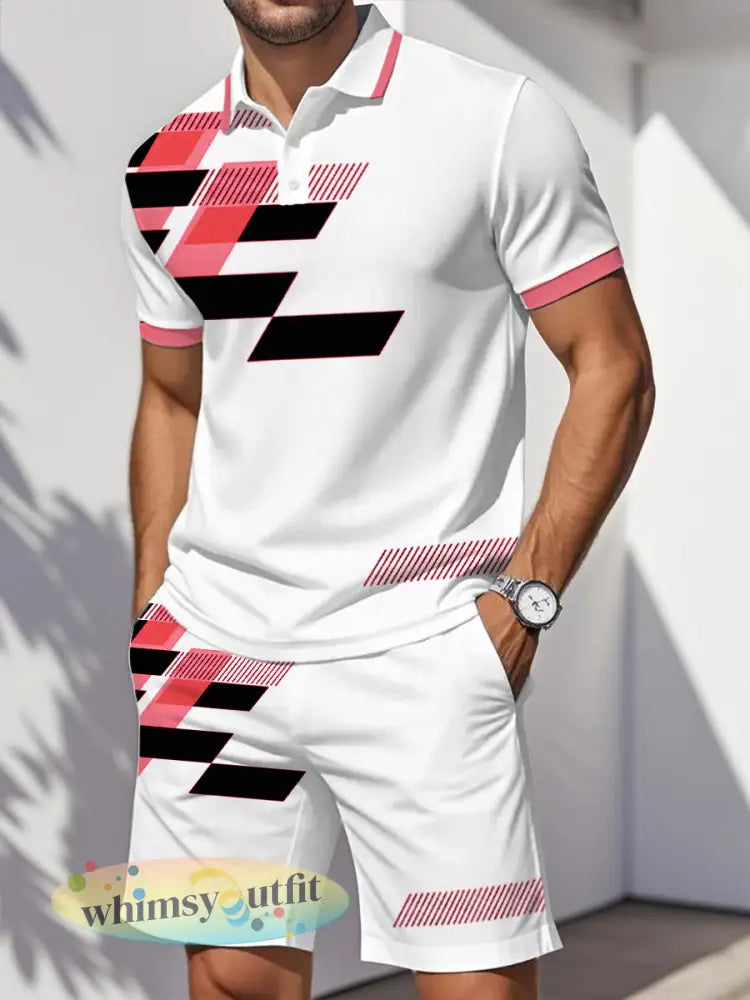 Geometrische print casual tweedelige set voor heren - Rood / S