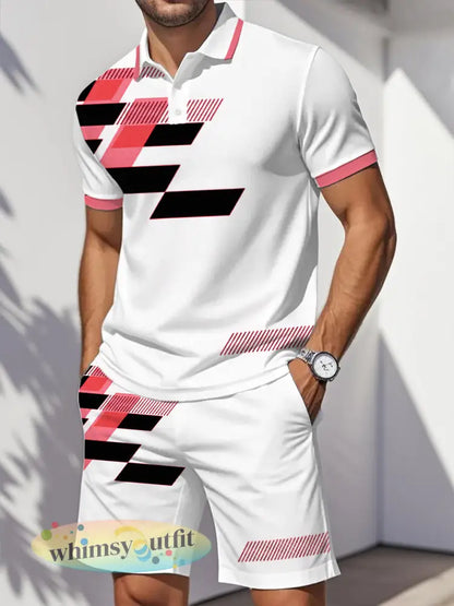Geometrische print casual tweedelige set voor heren - Rood / S