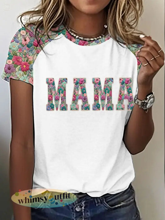 Gepersonaliseerde Mama Bedrukte T-shirt met ronde hals en korte mouwen voor dames - Wit / S