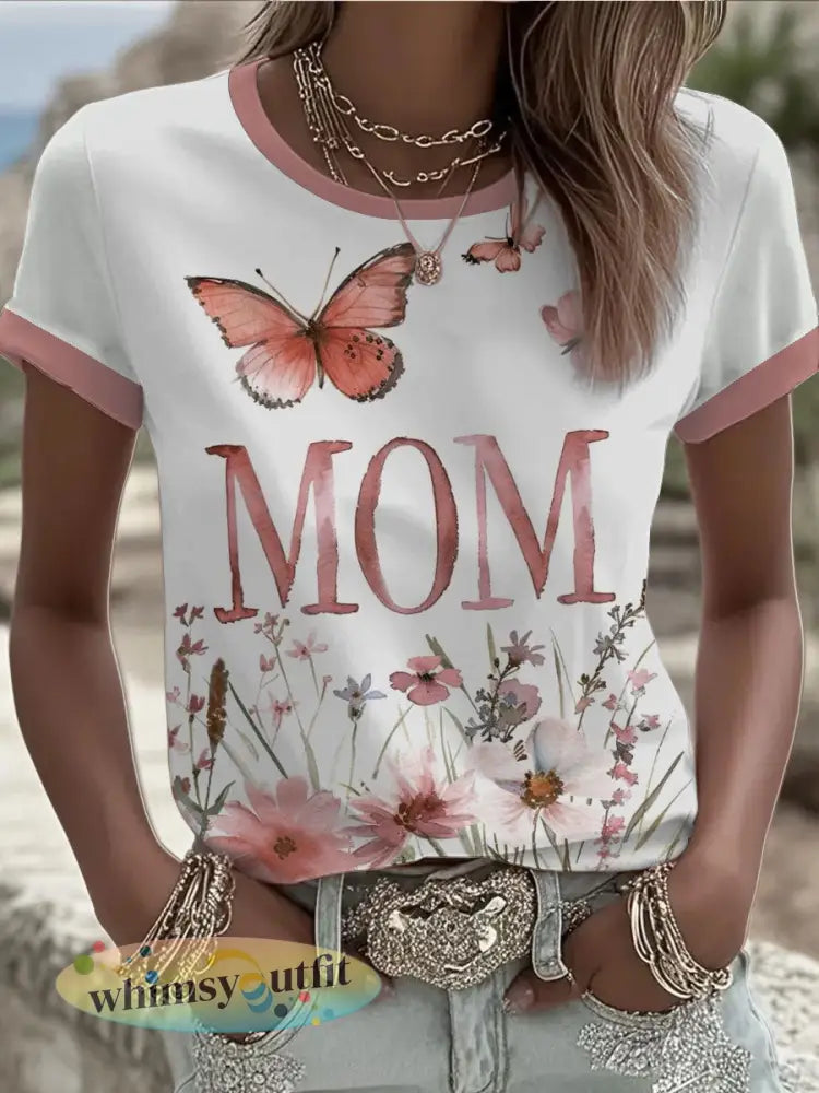 Gepersonaliseerde MAMM bedrukte T-shirt met korte mouwen voor dames - als foto / S