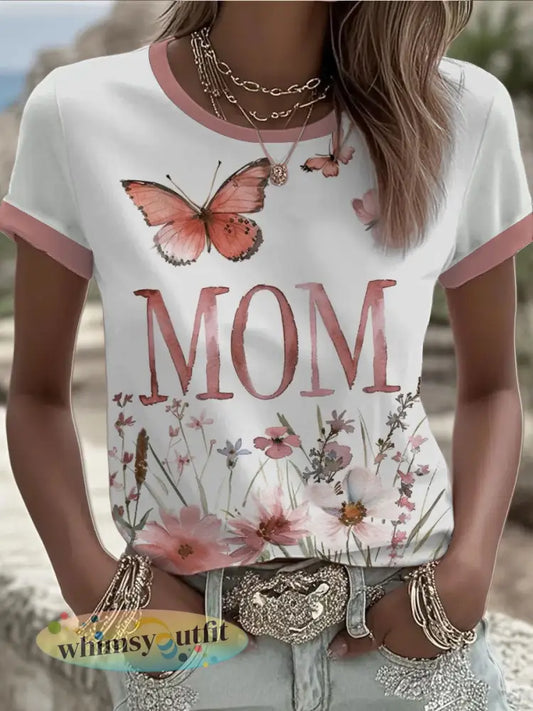 Gepersonaliseerde MAMM bedrukte T-shirt met korte mouwen voor dames - als foto / S