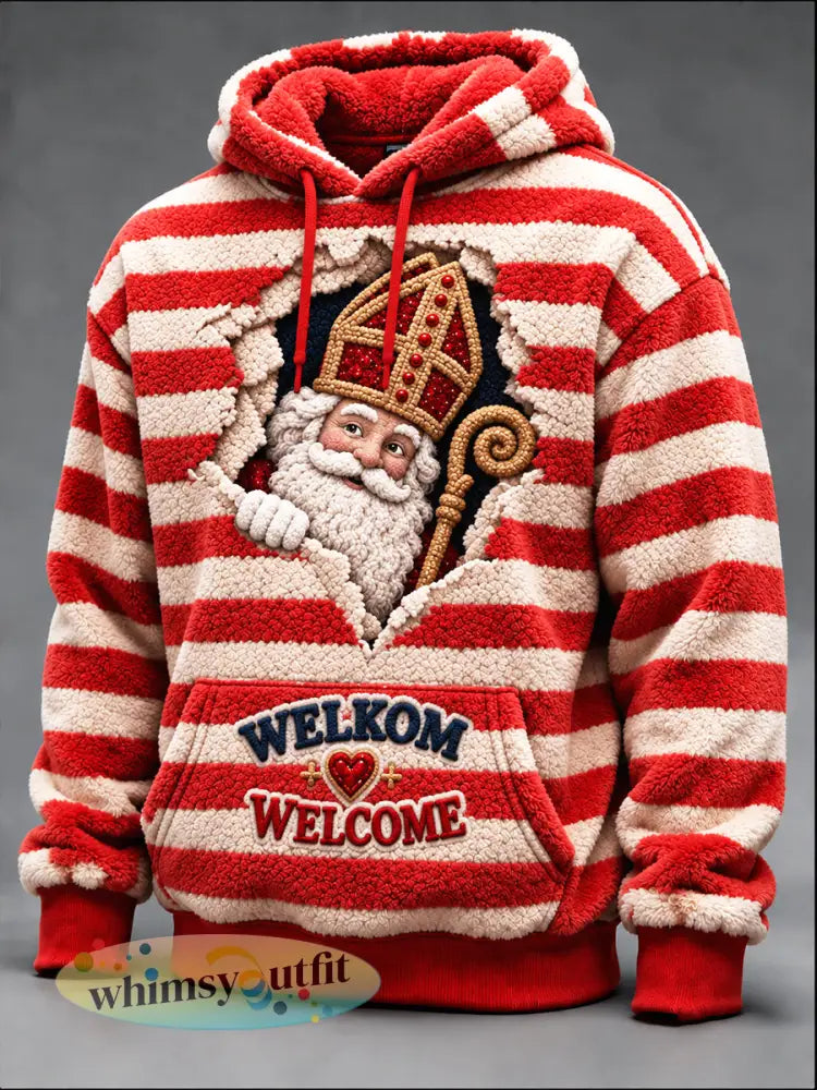 Gestreept casual gevoerd sweatshirt met capuchon voor heren geïnspireerd op Sinterklaas - Veelkleurig / S