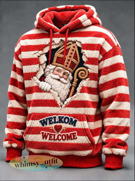Gestreept casual gevoerd sweatshirt met capuchon voor heren geïnspireerd op Sinterklaas - Veelkleurig / S