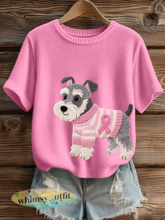 Gezellige gebreide top voor dames Vilt Art Schnauzer hondenpatroon - Roze / S