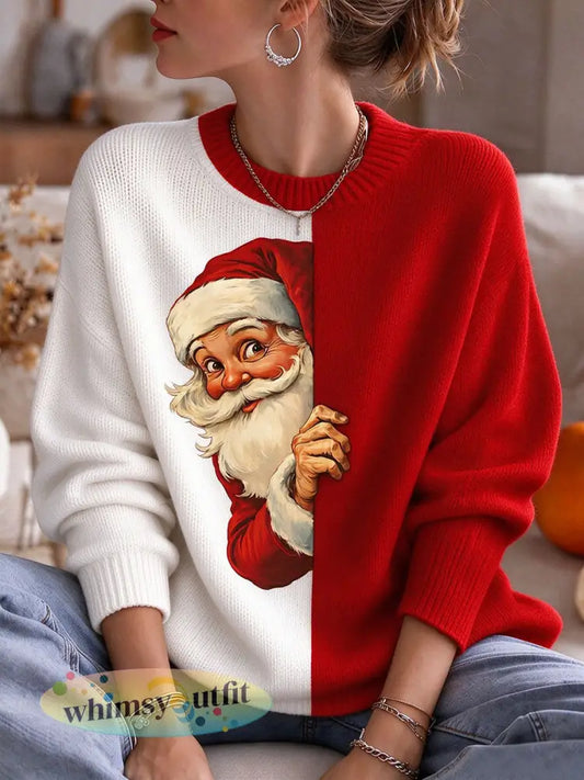 Gezellige gebreide trui voor dames Funny Santa - Rood / S