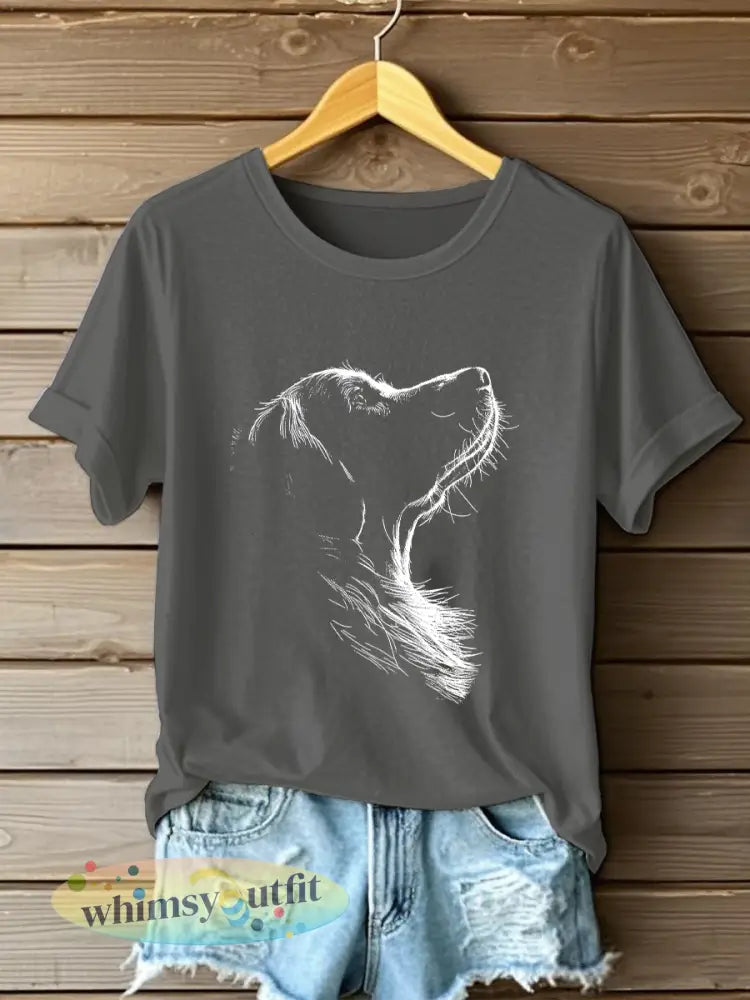 Golden Retriever bedrukt casual T-shirt voor dames - Donkergrijs / S