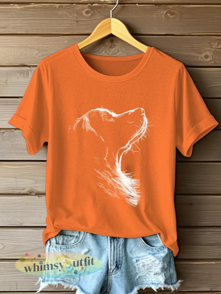 Golden Retriever bedrukt casual T-shirt voor dames - Oranje / S
