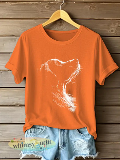 Golden Retriever bedrukt casual T-shirt voor dames - Oranje / S
