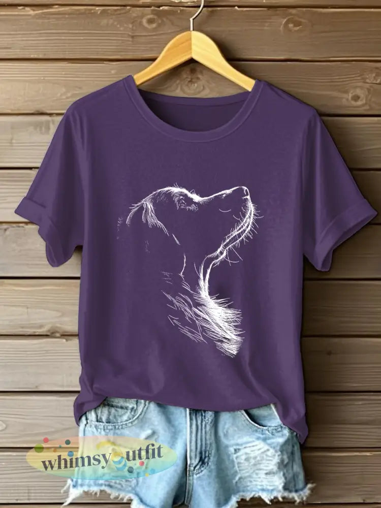 Golden Retriever bedrukt casual T-shirt voor dames - Paars / S