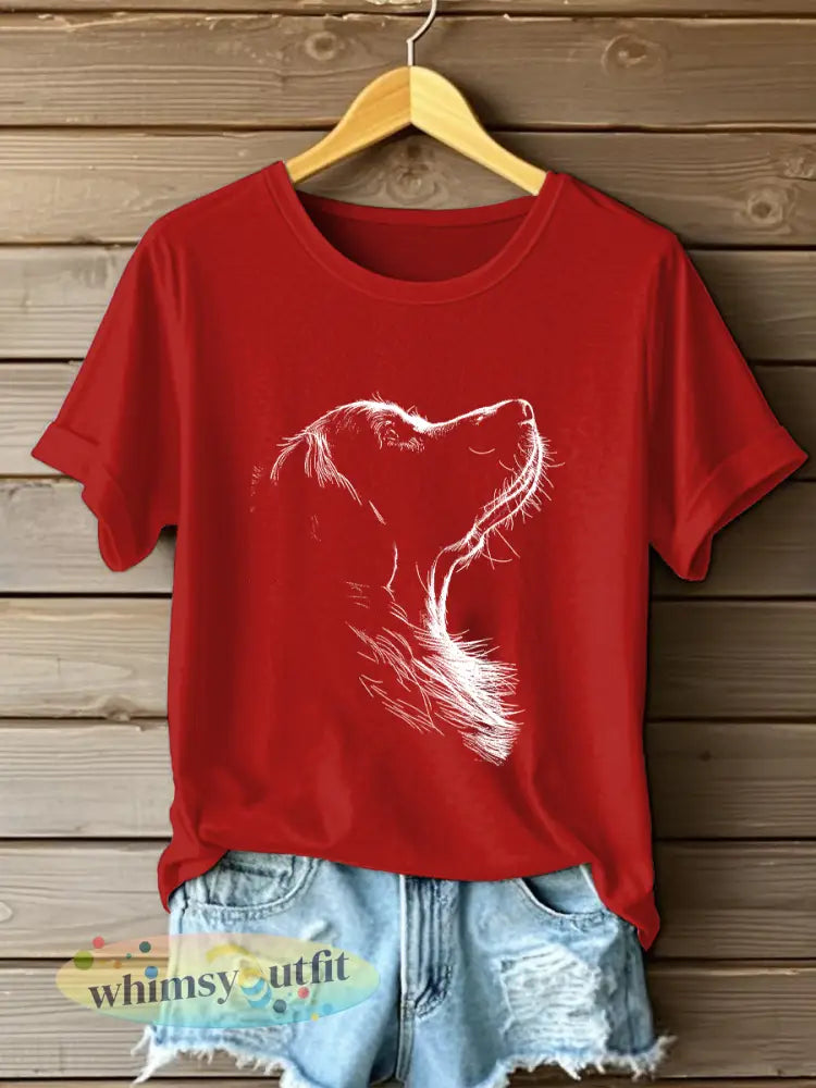 Golden Retriever bedrukt casual T-shirt voor dames - Rood / S
