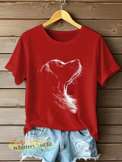 Golden Retriever bedrukt casual T-shirt voor dames - Rood / S