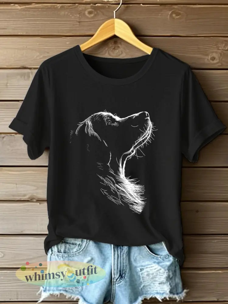 Golden Retriever bedrukt casual T-shirt voor dames - zwart / S