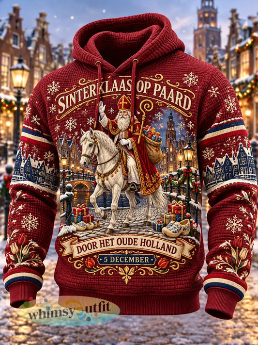 Grafische wafelgebreide hoodie voor heren met Sinterklaas-thema - A / S
