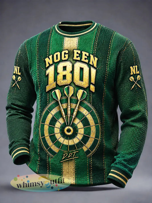 Groen heren-T-shirt met gestreept patchworkmotief en Nederlandse dartscultuur casual model met lange mouwen - Groen / S