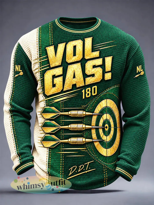 Groen heren-T-shirt met patchworkprint en lange mouwen in Duitse dartscultuur-stijl voor dagelijks gebruik - Groen / S