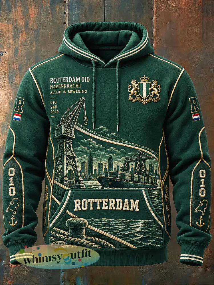 Groen Rotterdam-stadspatroon casual sweatshirt met capuchon voor heren - Groen / S