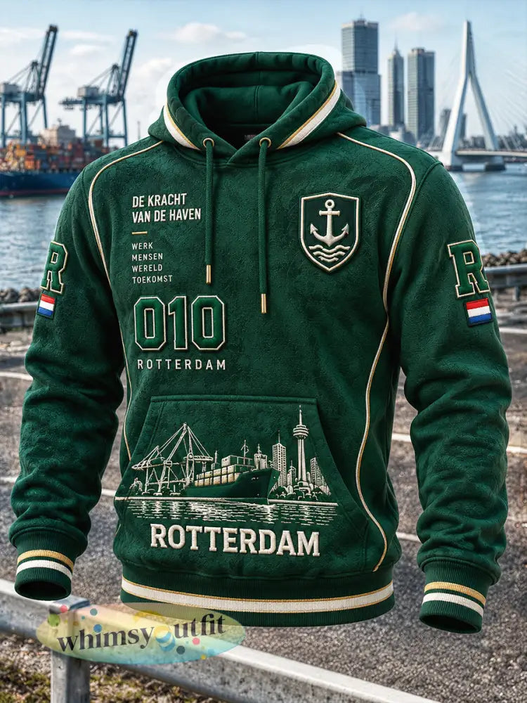 Groen Rotterdam-stadspatroon sweatshirt met capuchon voor heren - Groen / S