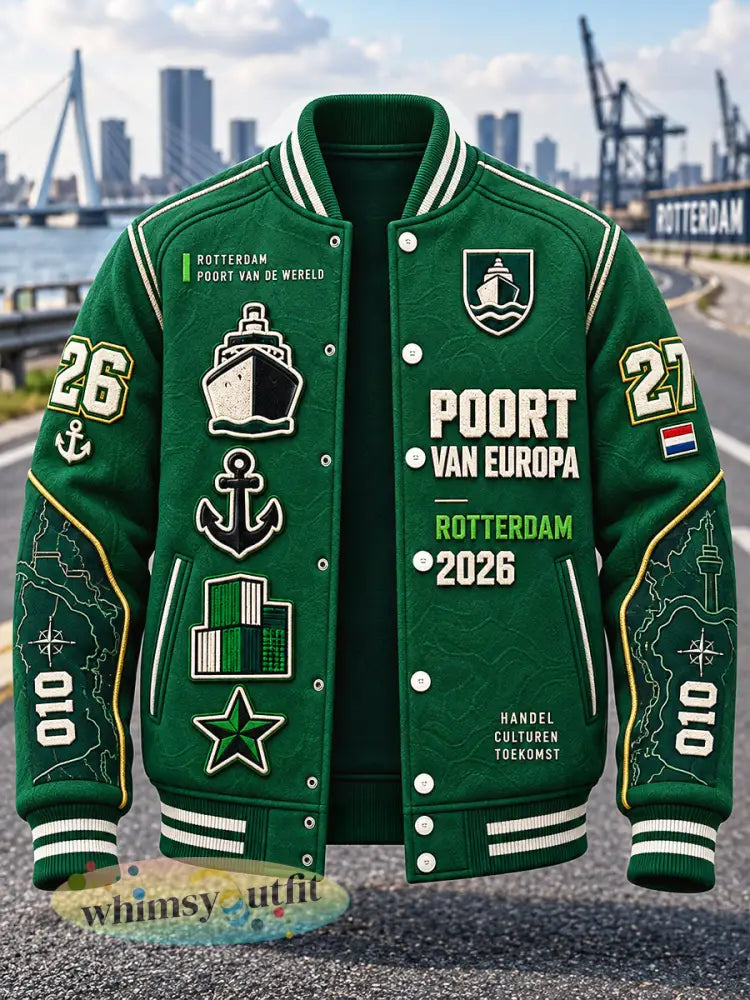 Groene Rotterdam-stadprint vrijetijdse baseballjack voor heren - Groen / S