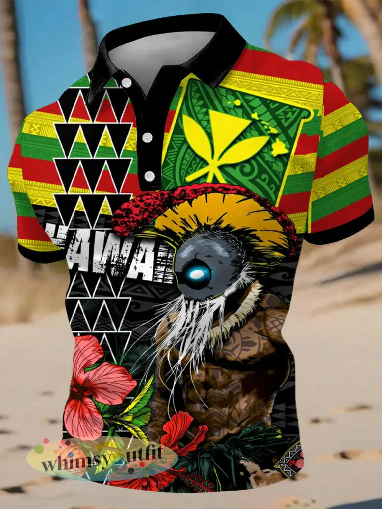Hawaii Ikaika Warrior Print Casual Top voor heren - als foto / S