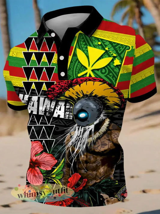 Hawaii Ikaika Warrior Print Casual Top voor heren - als foto / S
