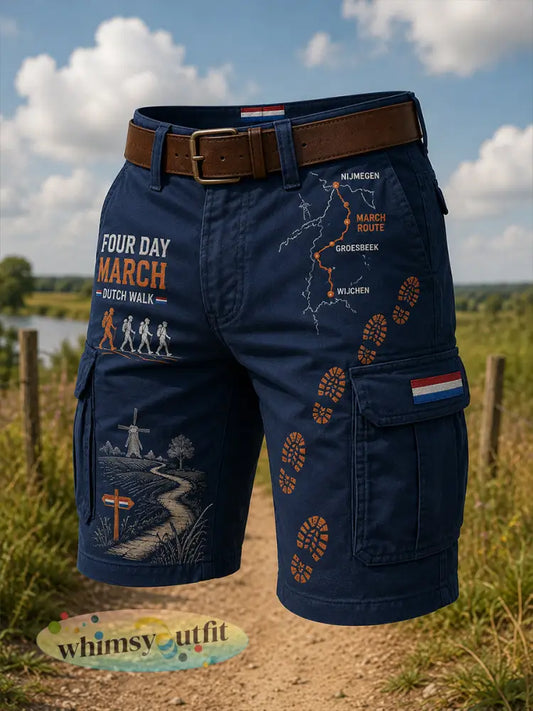 Heren 4-daagse maartthema grafische print cropped cargo shorts - A / S