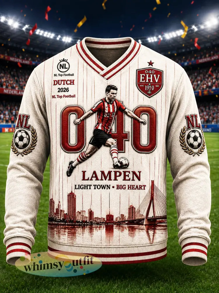 Heren beige Nederlandse Eredivisie PSV Eindhoven geprint vrijetijdssweatshirt met V-hals - Romig-Wit / S