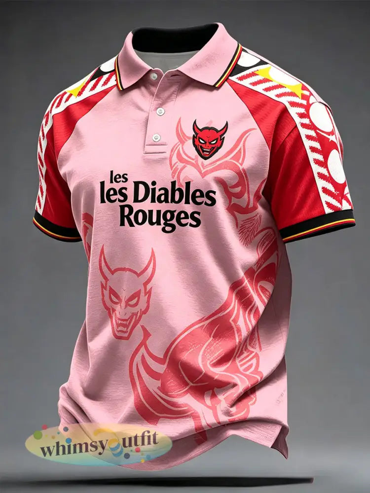 Heren België Voetbal liefhebber Les Diables Rouges Geprint Casual Tops - als foto / S