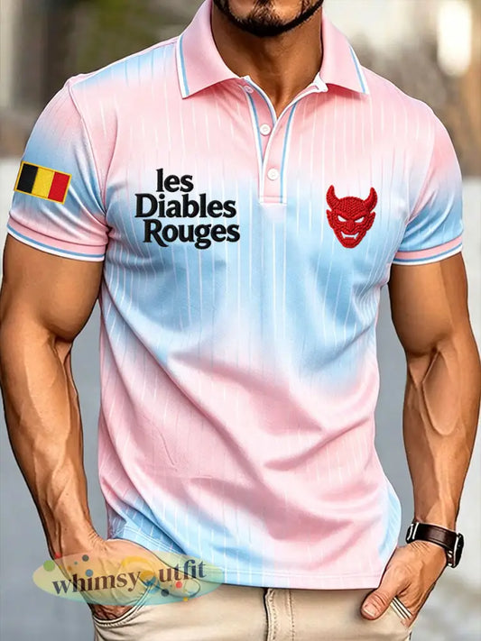 Heren België Voetbal liefhebber Les Diables Rouges Geprint Casual Tops - als foto / S