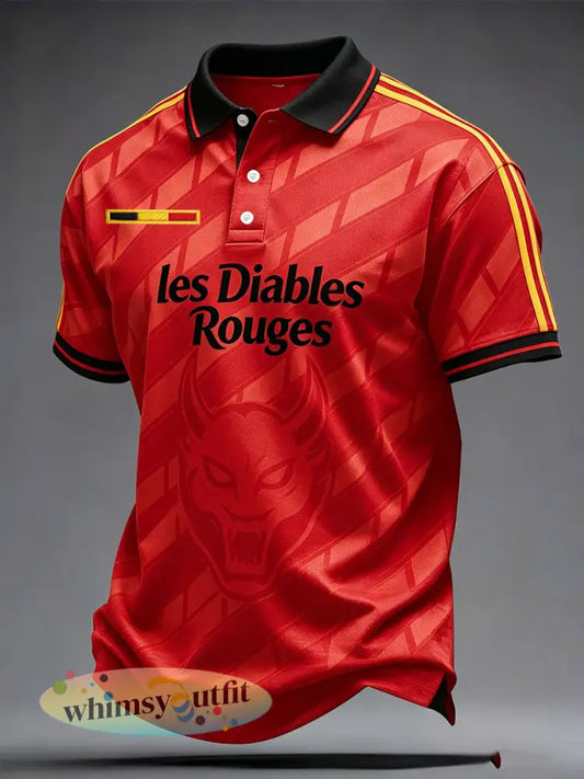 Heren België Voetbal liefhebber Les Diables Rouges Geprint Casual Tops - Rood / S