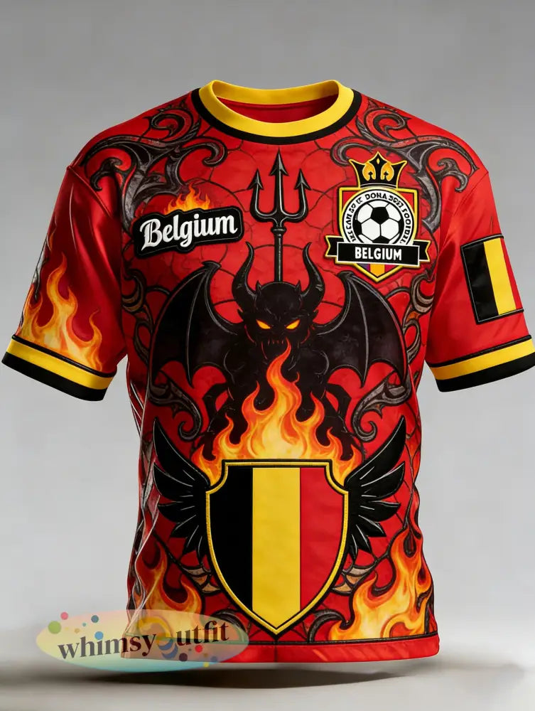 Heren België Voetbalwedstrijd Juichende Kunstprint Fan T-shirt - A / S