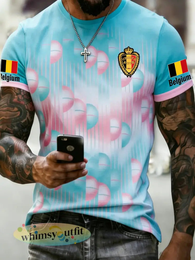 Heren België Voetbalwedstrijd Juichende Kunstprint Fan T-shirt - A / S