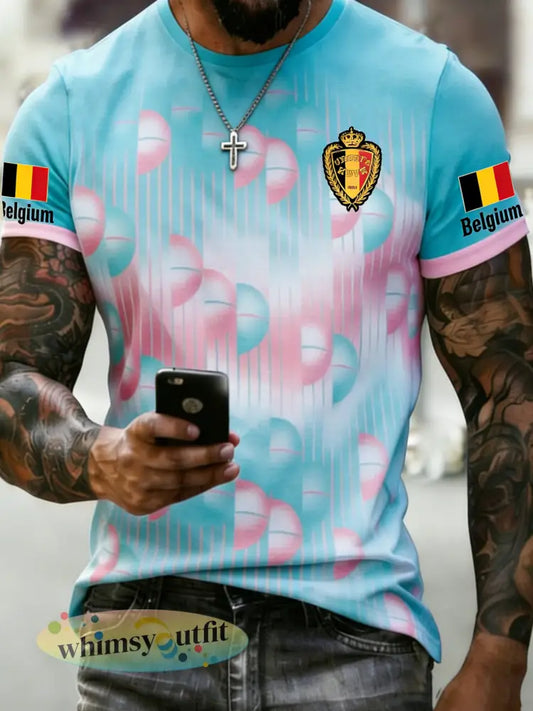 Heren België Voetbalwedstrijd Juichende Kunstprint Fan T-shirt - A / S