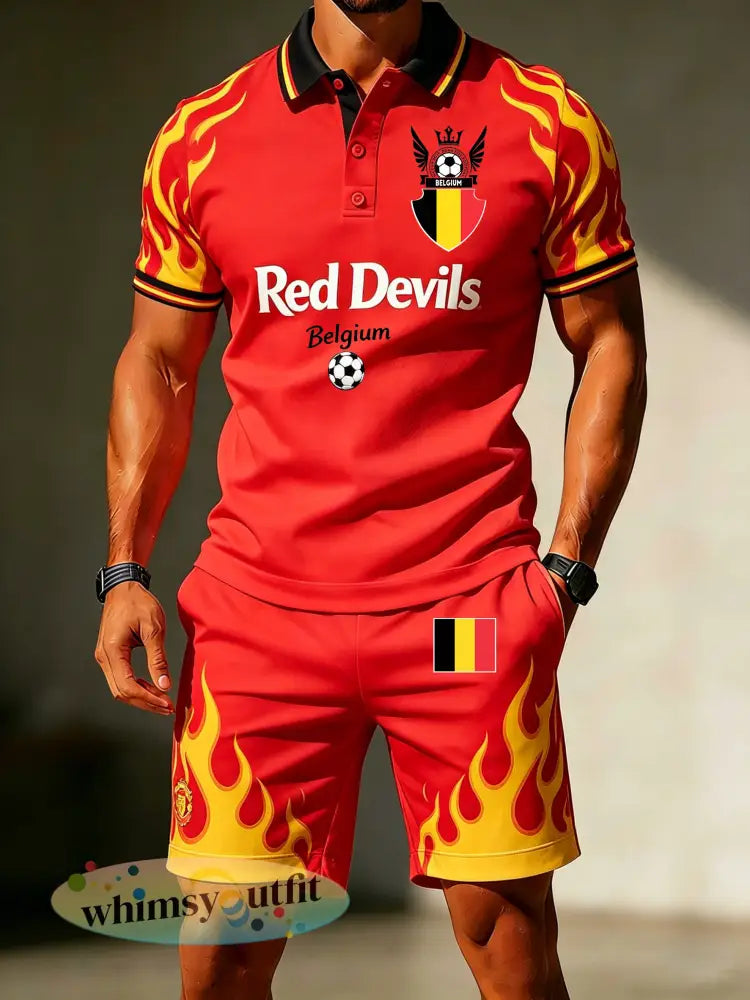 Heren Belgisch voetbalwedstrijd juichende kunstprint fan poloset - A / S
