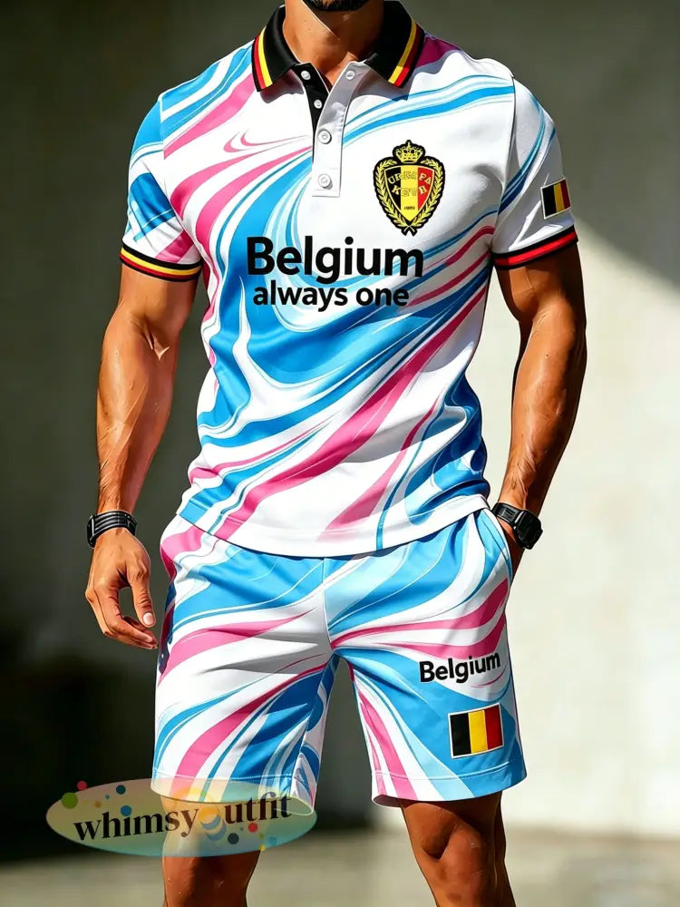 Heren Belgisch voetbalwedstrijd juichende kunstprint fan poloset - A / S