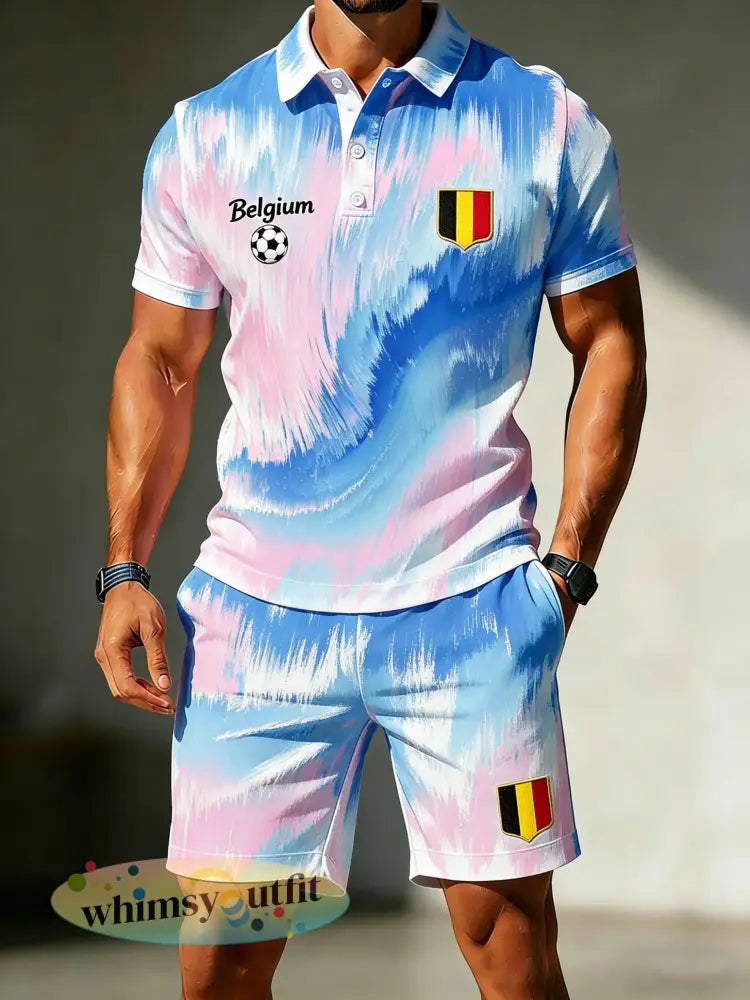 Heren Belgisch voetbalwedstrijd juichende kunstprint fan poloset - A / S