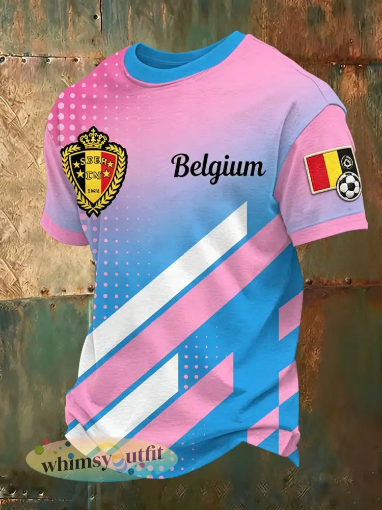 Heren Belgisch voetbalwedstrijd kunstprint juich-T-shirt - A / S