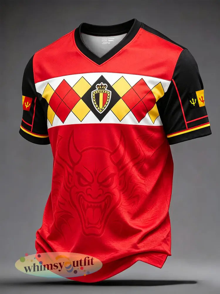 Heren Belguim Voetbal Lover Les Diables Rouges Gedrukt T-shirt - Rood / S